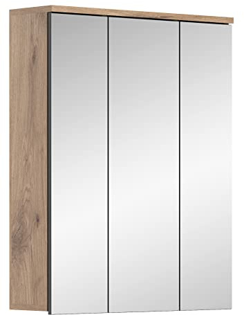 xonox.home Badezimmer Mason Spiegelschrank Badspiegelschrank Spiegelschränke fürs Bad Badspiegelschrank in Front Basalt grau Nb. Korpus Nox Oak Nb. 60 x 77 x 18 cm mit großer Spiegelfläche