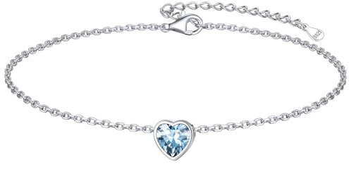 ChicSilver Something Blue for Bride Blue Aquamarine Ankle Bracelets for Women March Birthstone Anklet Heart Womens Ankle Bracelets