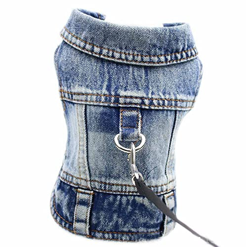 feiling Jeans hundjacka med metallkrok för hundkoppel, denim hundrock outfit hundkläder husdjursväst för valpar, små, medelstora hundar (blå, XX-Large)