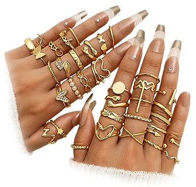 ZOVOLI 19-36 Pcs Gold Boho Knuckle Rings Set for Women, Vintage Stackable Dainty Joint Finger Gold Jewelry Set with Love Pearl and Sparkling Crystals (36-PCS)