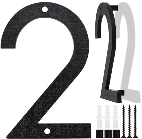 Black House Number, 20cm Large, Floating House Number Plaque, Street Door Number made from ABS Plastic with 3D Effect for Office Doors, Mailboxes, Garages - Digit (2)