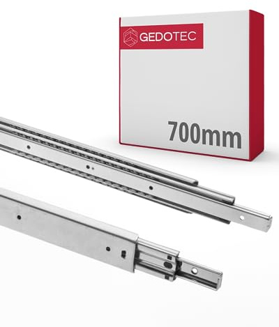 Gedotec Schubladen Auszugsschienen mit Kugelführung VOLLAUSZUG | STRONG | 1 Paar - Schubladenschienen aus Stahl Rollenauszug - Teleskopschienen 700 mm | Schienensystem Verzinkt | Tragkraft 100 kg