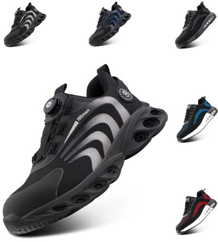 Hitmars Chaussures de Sécurité Hommes Chaussures de Travail Embout Acier Basket Securite Femmes Légère Confortable S1p S1 S2 S3 SRC Industrie Gris HS23 GR.41