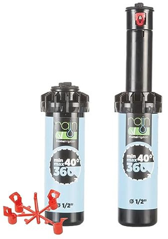 Irrigatore Rain S050 - Turbina pop-up 10 cm + ugelli intercambiabili | Regolabile 40-360° 1/2 Femmina + 5 ugelli intercambiabili | Irrigatori di irrigazione