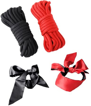 Cuerda suave de cuerda de algodón,4 juegos,2 piezas cuerda de algodón,2 piezas Venda de ojos,satén de seda vendaje máscara de ojos para juegos de sueño(rojo negro)