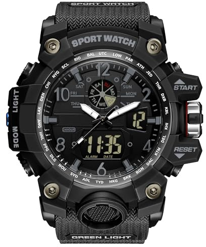 findtime Montre militaire numérique pour hommes, montres analogiques numériques étanches, montre de sport tactique de plein air, montre-bracelet à grand cadran avec alarme, chronomètre LED pour hommes