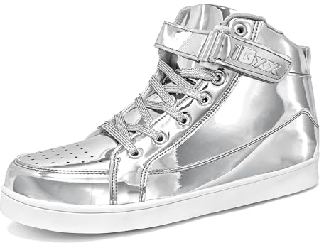 IGxx Sequins Shoes for Kids Boys Fashion Sparkle Silver Bling Shiny High Top Sneakers Girls Hook&Loop Little Kids 13