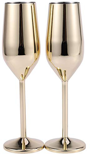 HLELU 2Pcs/Set Shatterproof Stainless Champagne Glasses Brushed Gold Wedding Toasting Champagne Drink Cup Marriage Wine