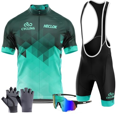 Herren Radtrikot Set Kurzarm – Atmungsaktiv, Gel-Polster, für Rennrad | Gel-Sitzpolster, atmungsaktiv, schnelltrocknend, Jersey mit 3 Taschen, Shorts mit Trägern, für Rennrad geeignet