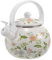 Zerodeko Whistling Tea Kettle for Stove Top, 2.2L Enamel Gas Hob Kettle Vintage Flower Pattern Teapot, Cute Fast Boiling Water Kettle decorative Retro Kitchen Accessories