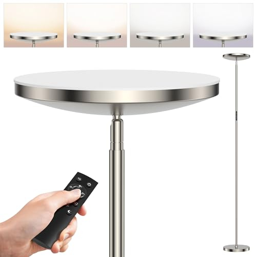 Anten Stehlampe LED 30W Nickel | 3330LM Deckenfluter LED mit Fernbedienung & Touch Steuerung | Stehlampe Dimmbar mit 4 Farbtemperatur, Stehleuchte LED für Wohnzimmer Schlafzimmer, Büro