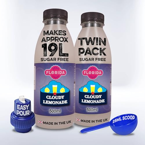 Florida Soda Syrup Compatible With Sodastream - Twin Pack, Aspartame & Sugar Free (500 ml (Pack of 2), Cloudy Lemonade Sugar Free)