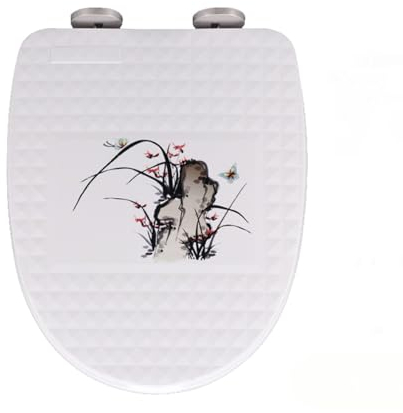 Flipped Warmth Klodeckel D Form, Antibakteriell Toilettendeckel D-Form Weiß Klodeckel Mit Quick-Release-Funktion, Klobrille Mit Absenkautomatik, Aus PP, WC Sitz D-Form Weiß Mit Muster,b