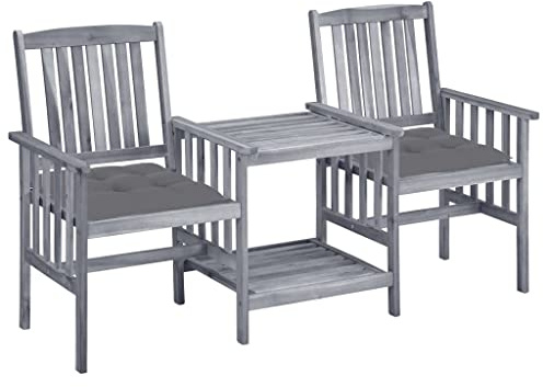 KTHLBRH Ensemble de meubles de jardin, de terrasse, de balcon, de jardin, avec table à thé et coussins, en bois massif d'acacia