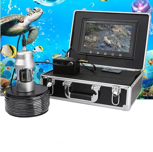 LBMED Unterwasser-Angelkamera, Tragbarer 7-Zoll-Video-Fischfinder Mit Abnehmbarer Sonnenblende Und 38 LED-Leuchten, Videoaufzeichnungsfunktion, 360°-Panoramadrehung Und 100m Erkennungstiefe,für Boot