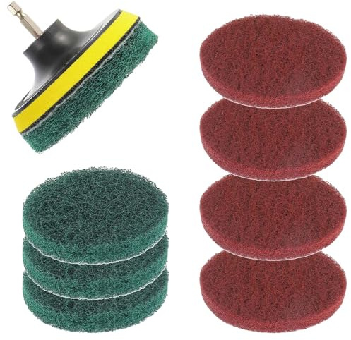 EPLZON 4 Inch Scrub Drill Brush Power Scouring Pads Household Cleaning Set for Kitchen Bathroom 4 Red Pads 4 Green Pads 1 Drill Attachment and 1 Universal Shaft