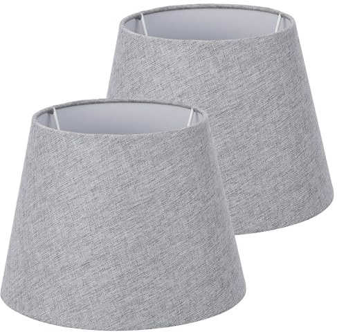 Navaris 2x Lampenschirm aus Leinen - 2er Pack E27 Lampen Schirm für Tischlampe oder Stehlampe - 2 Ersatz Lampenschirme klein - Außen Grau/Innen Weiß