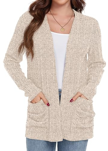 GRECERELLE Womens Cardigans Lightweight Casual | Rib Classic Cardigans for Ladies with Pockets