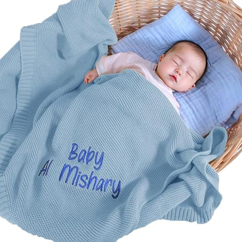 REQTYUI Personalisierte Babydecken – Individuell bestickte Strickdecken mit Namen Babys, Jungen und Mädchen. Perfekt für Geburtstage, Babypartys und Weihnachten