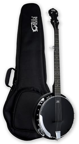 Gosila 5 String Full Size Acoustic Electric Banjo Solid Back Remo Ebony Black Top Sapele Body Material Sapele Back Material Type Okoume Neck Material Type
