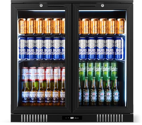 FoMup Back Bar Cooler Undercounter Beverage Refrigerator with Glass Door, Commercial Display Fridge for Beer Drink Soda with Temperature Control, 7.2Cu. Ft. Large Capacity, Black
