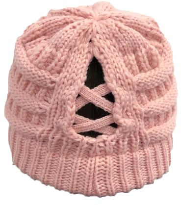 TMTGTS mjuka bollar vintermössa damer hästsvans mässigt bun beanie svans stickad slouchy hatt varm stretch flätor hål slinga stickad mössa för kvinnor flickor långt hår ett stycke (3#)