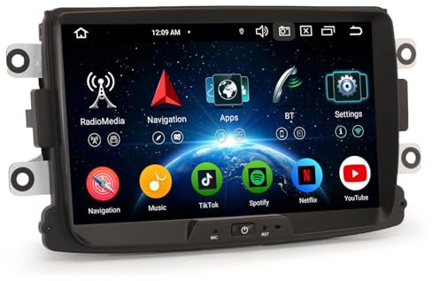 Erisin 8-Kern 4GB+64GB Android 14 Autoradio GPS Navi für Renault Dacia Duster Logan Sandero Dokker Lodgy 8 IPS Touchscreen CarPlay Android Auto DAB+ Radio DSP Bluetooth 5.0 A2DP WiFi OBD2 SWC Canbus