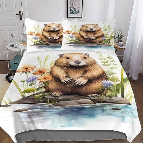 AAPZY Biber Bettwäsche Set ; Bettbezüge Mit 3D Muster; Für Jungen Mädchen Atmungsaktive Microfaser Bettbezug Mit Reißverschluss Und Kissenbezug King (220x240cm)