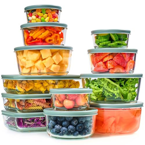 18pc Set Glass Food Storage Containers & Bowls with Airtight Lids - Leakproof BPA-Free Meal Prep Airtight Stackable Lunch Boxes, Kitchen Pantry & Storage Organizers - Microwave Freezer Dishwasher Safe