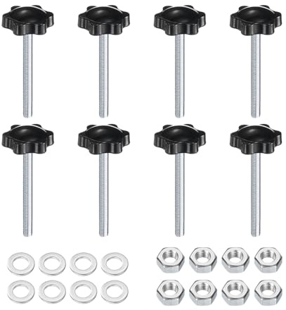 QUARKZMAN 8 Stück Rändelschraube Sterngriffmutter M6 x 60mm Metrisch Verzinkter Kohlenstoffstahl Gewinde 32mm Rändelmutter 6-Stern Kunststoff Gewindestift Handknöpfe Griffe Daumenschrauben