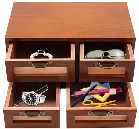 Schreibtisch-Organizer aus Massivholz, 4 Schubladen, Schubladenboxen, Kompakt & Leicht, für Büro, Küche, Wohnzimmer, Kommode – Ideal zur Aufbewahrung von Schmuck, Kosmetik, Bürobedarf & mehr