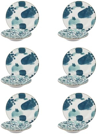 Servizio 12 piatti porcellana blu azzurro Mosaico