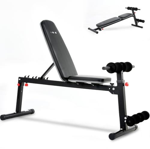 ISE Hantelbank Klappbar Multifunktion Schrägbank mit Beinstütze Trainingsbank Trainingsbank mit 5-fach verstellbarer Rückenlehne für Flach, Neigung nach unten und oben, Fitnessbank SY-5908