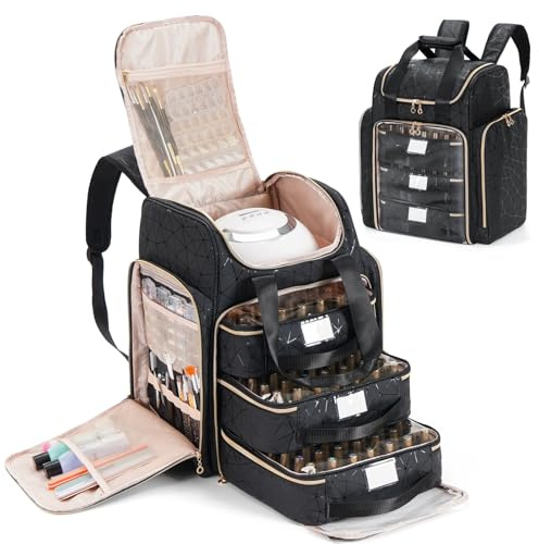 Uross Organizador de esmalte de uñas para 126 botellas de esmalte de uñas y 1 lámpara LED de uñas, bolsa de almacenamiento para decoración de uñas, accesorios (negro