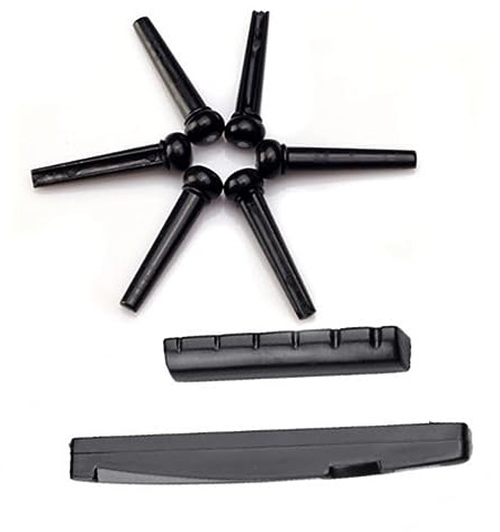 Schwarzes Kunststoff Stegset Gl55 für Akustikgitarre mit Sattel | Standardgröße, Robust und Dünn, Inklusive Gitarrennut und Stegpin, Leicht zu Verwenden