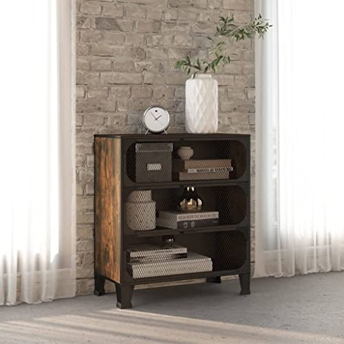 Qnhdfrt Aufbewahrungsschrank Metall und MDF Braun 72x36x82 cm mit 3 Gittertüren und 2 Regalen für Lagerung
