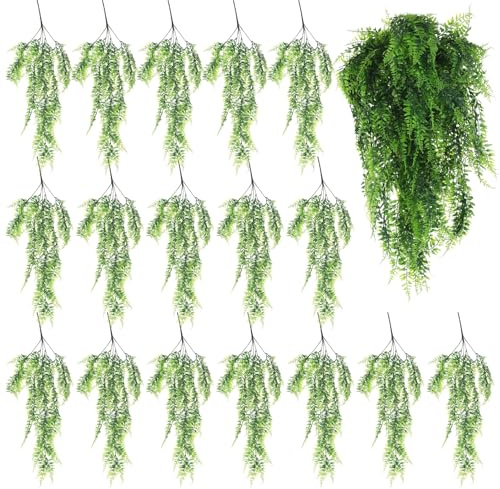 Artificial Hanging Plants, Fake Ferns Plants, 20 Pcs Plastic Fake Ferns Ivy, Fake Vine Hanging Basket, Faux Plant with Willow Leaves for Indoor Outdoor, Garden, Bedroom, Wall Decoration