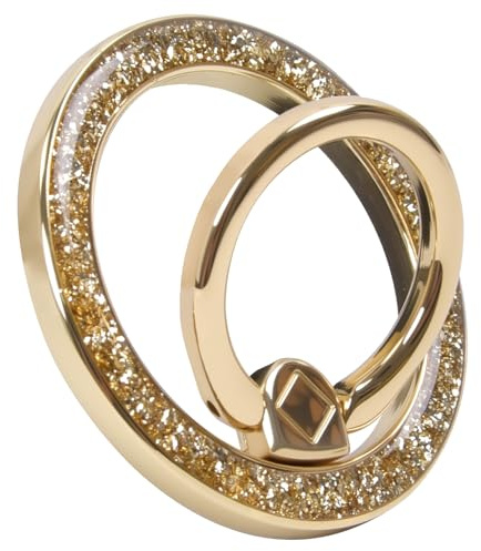 MENTINS Magnetic Phone Ring for MagSafe Grip [Super Magnet] Gold Twinkle Design Ring Holder Stand, magsafe pop Socket, Mag Safe Accessory for iPhone 16/15/14/13 Pro Max Plus, Gold