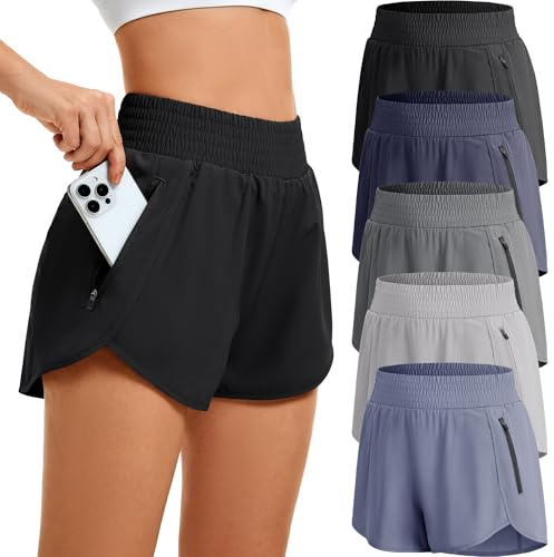 JOVCOVL Sporthose Damen Kurz, Schnell Trocknend High Waist Shorts, 3/5 Pack | Leichtes und atmungsaktives Material mit schnelltrocknender Funktion, ideal für Sommer, Laufen, Fitness, Yoga und Alltag.