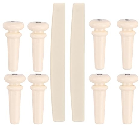 Gitarrensattel und Stegsatz 1 Satz Kunststoff für Akustikgitarre | Beige, 8 Stegstifte und 2 Sättel, Selbstgemacht Wartung und Reparatur für Folkgitarren