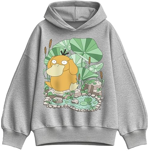 HYBRID APPAREL Pokémon - Psyduck Pond - Women's Oversized Fleece Hoodie Sweatshirt - Size X-Large Athletic Heather