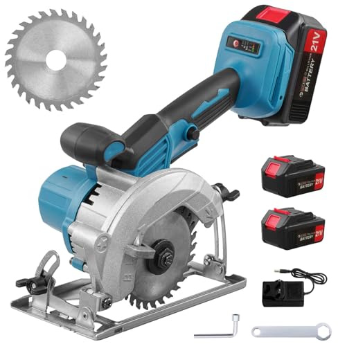 papasbox 3000W Cordless Circular Saw, 18V Electric Circular Saw, 7000RPM Circular Saws Cordless with 2 Battery, 0-45° Adjustable Angle, 40mm Maxi, Mini Saw for Wood, Soft Metal, Tile, Plastic Corded