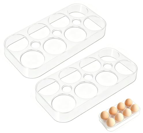 poraceous 2 stycken ägglåda, genomskinlig plast, förvaringslåda, äggförvaring, äggdispenser, äggbricka, liten och hygienisk, kylskåpslådor