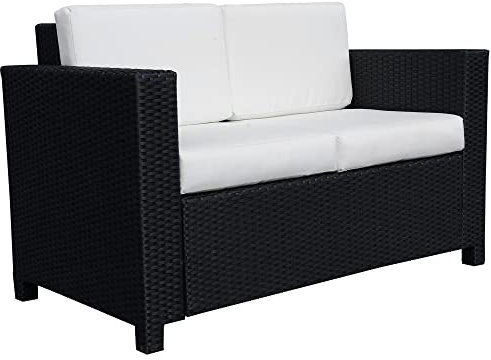 Outsunny Rattan Sofa 2 Seater Garden Furniture Padded Cushion Black