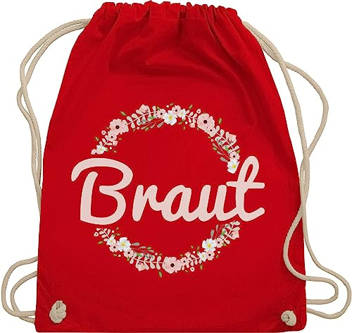 Turnbeutel Rucksack - JGA Junggesellenabschied Frauen - Braut Motiv Blumenkranz - Unisize - Rot - brauttasche brauttaschen bachelorette party bripe beutel utensilien junggesellinnenabschied