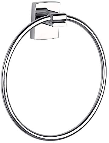 tesa KLAAM Handtuchring, verchromt - Handtuchhalter-Ring oval - zur Wandbefestigung ohne Bohren, inkl. Klebelösung - 185 mm x 200 mm x 47 mm