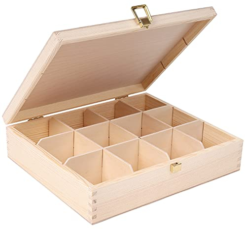 Creative Deco Scatola Porta Tè e Tisane in Legno per Natale | Porta Oggetti 12 Scomparti | 29x25x7.5cm +/-0.5cm | Portagioie, Tè | Coperchio, Serratura e Divisori Rimovibili | Decoupage, Regalo