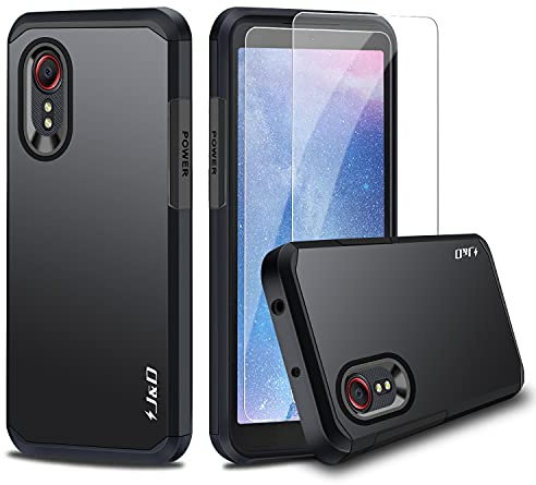 J&D Kompatibelt för Samsung Galaxy Xcover 5 Fodral, Heavy Duty Dubbellager Hybrid Stötsäkert Skyddshölje Stötfångare Skal med 2-Pack Skärmskydd för Galaxy Xcover 5, Svart