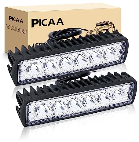 PICAA 2PCS 18W Led Work Spot Light Bar 6in Car Spot Beam Slim Driving Lamp 12V 24V Waterproof for Car Truck Boat SUV ATV 4WD Offroad