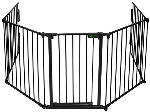 VOUNOT Kaminschutzgitter Metall, 5 Elemente inkl. Sicherheitstür, Konfigurationsgitter Faltbar, mit Montagesatz, Schwarz 300x75 cm